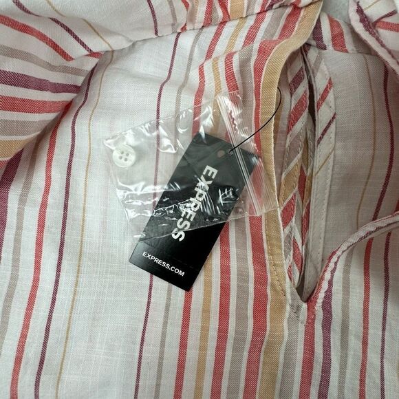 Express Women's Size M Ruffled Halter Top Multicolored Stripe 100% Cotton - Picture 9 of 12